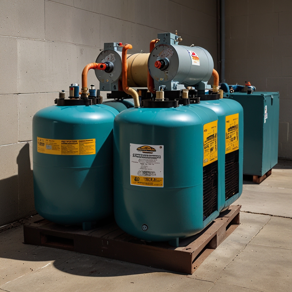 Close-up of technician using refrigerant recovery unit outdoors